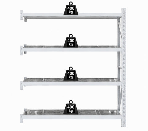 VISIPLAS LongSpan Shelving 4 Shelf Steel Panel Add-on Bay Front View with Weights