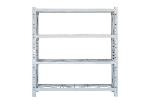 VISIPLAS LongSpan Shelving four shelf mesh panel starter bay front view 