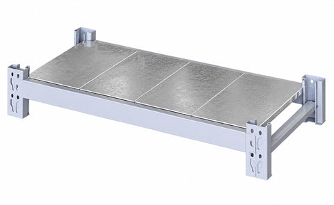 VISIPLAS LongSpan shelving 1200mm zinc coated steel panel shelf kit comprising two 1200mm beams and four zinc coated steel panels.
