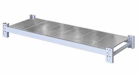 VISIPLAS LongSpan shelving 1800mm zinc coated steel panel shelf kit comprising two 1800mm beams and six zinc coated steel panels.