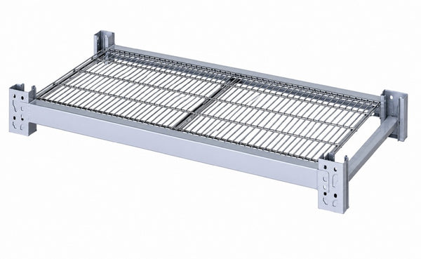 VISIPLAS LongSpan shelving 1200mm  wire mesh shelf kit comprising two 1200mm beams and two powder coated wire mesh panels.