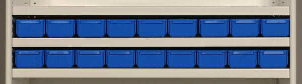 AT40 VISIPLAS Parts Trays Showing Nine Trays on 900mm Wide x 400mm Deep Shelf