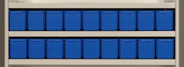 AT31 VISIPLAS Parts Trays Showing Nine Trays on 900mm Wide x 300mm Deep Shelf