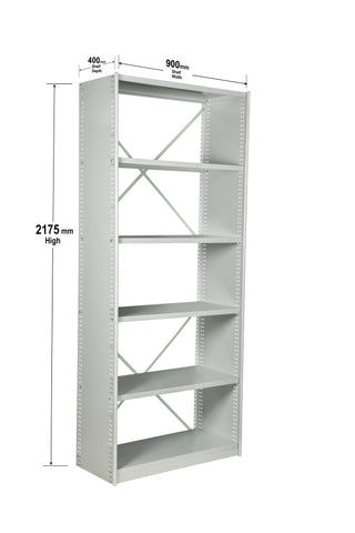 Angled View of VISIPLAS BS201 Steel Shelving Kit with 6 Shelves