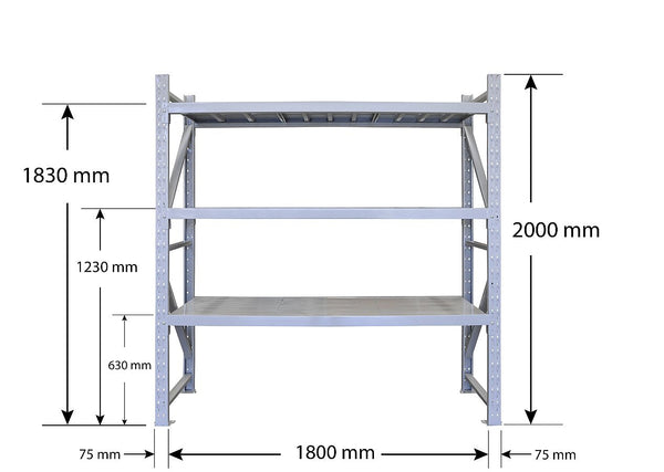 V20183 VISIPLAS 2000mm High Starter Bay with 1800mm x 600mm Shelves on 3 Levels with dimensions