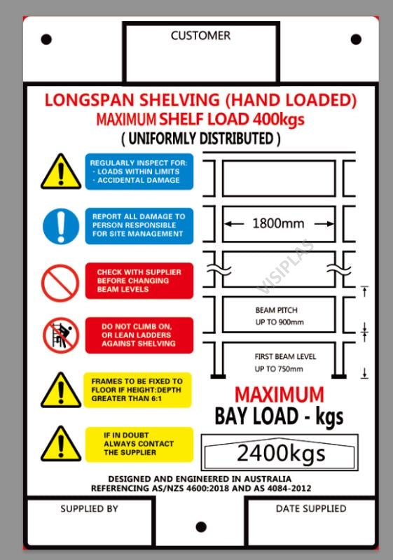 VSN VISIPLAS All-Steel Shelving Load Sign - Colby Perth