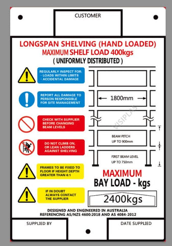 VSN VISIPLAS All-Steel Shelving Load Sign