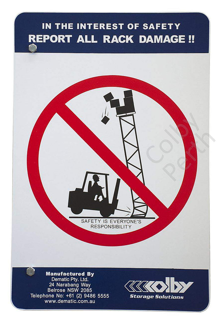 SS Colby Pallet Rack Safety Sign with Fixing Hardware - Colby Perth