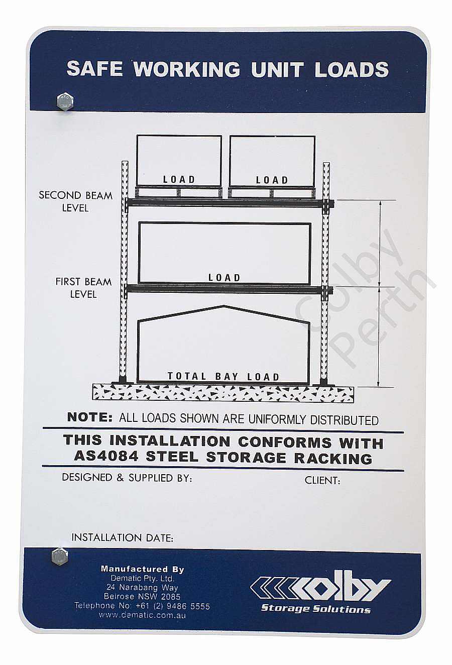 Selective Rack Load Sign SL Colby Selective Load Sign with Fixing Hardware - Colby Perth